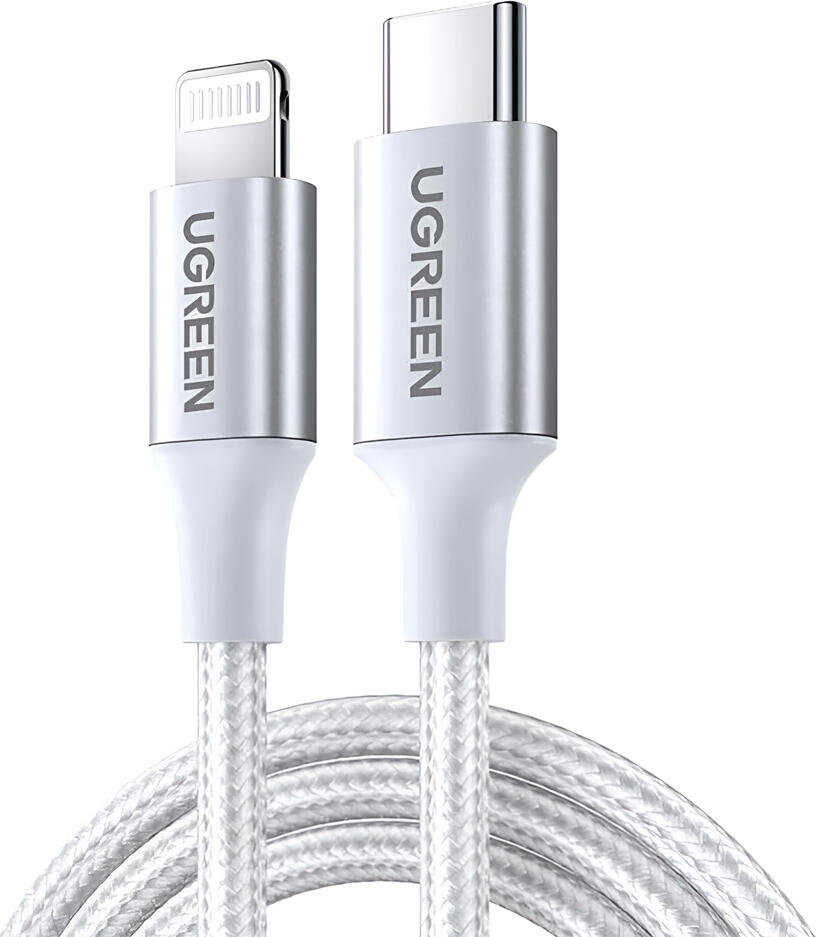 Cablu UGREEN US304 USB-C la Lightning 1.5m, Certificare MFi, Incarcare Rapida PD 3A, Transfer Date 480Mbps, Nylon Impletit Rezistent pentru Apple iPhone iPad