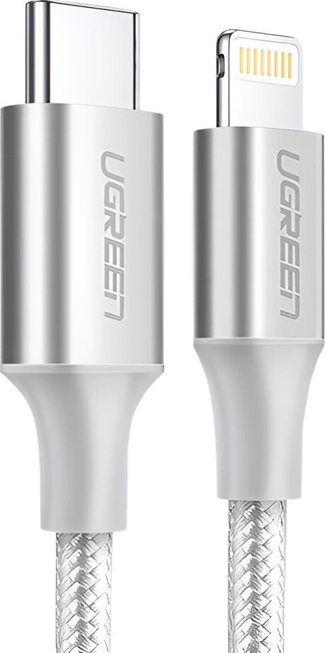 Cablu UGREEN US304 USB-C la Lightning 1.5m, Certificare MFi, Incarcare Rapida PD 3A, Transfer Date 480Mbps, Nylon Impletit Rezistent pentru Apple iPhone iPad