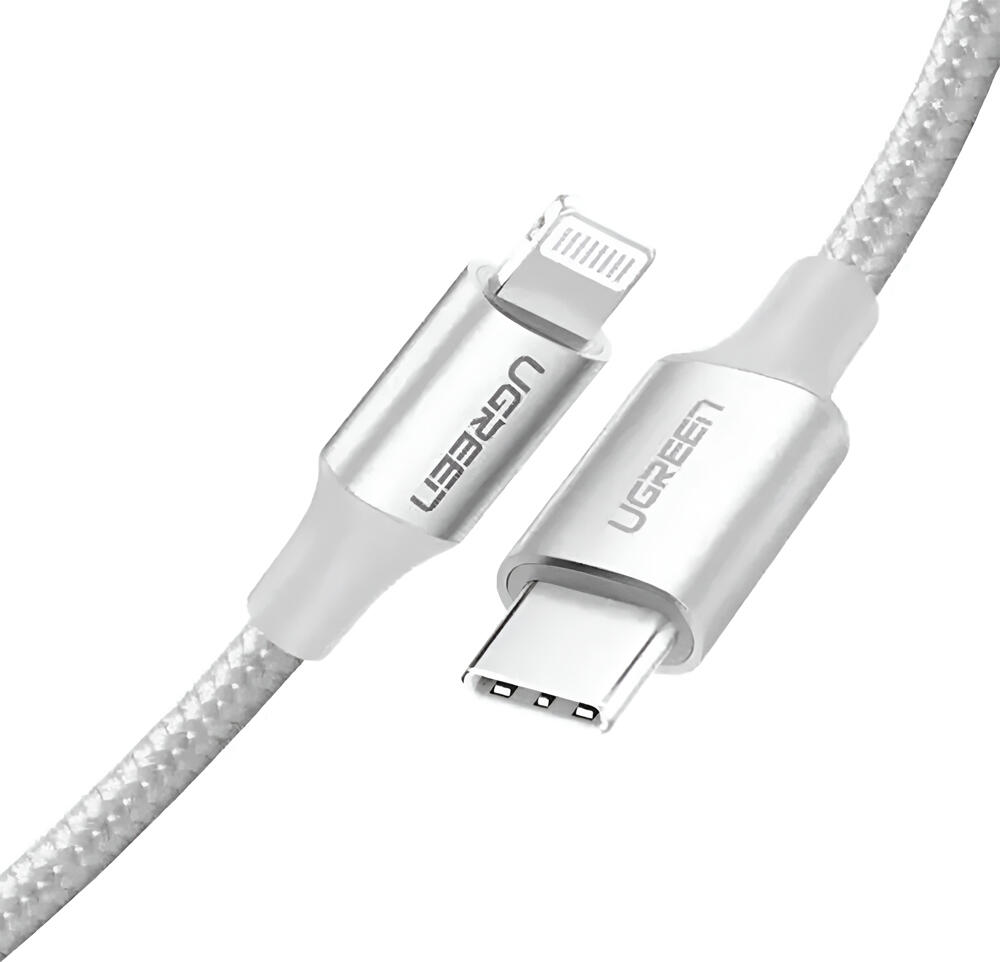 Cablu UGREEN US304 USB-C la Lightning 1.5m, Certificare MFi, Incarcare Rapida PD 3A, Transfer Date 480Mbps, Nylon Impletit Rezistent pentru Apple iPhone iPad