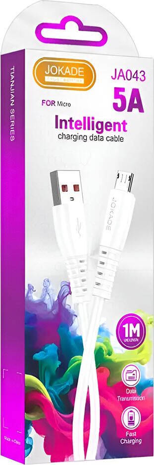 Cablu inteligent de incarcare rapida si date Jokade JA043 Seria Tianjian, USB-A la Micro-USB, 5A, 1m, Nucleu Cupru Pur, PVC