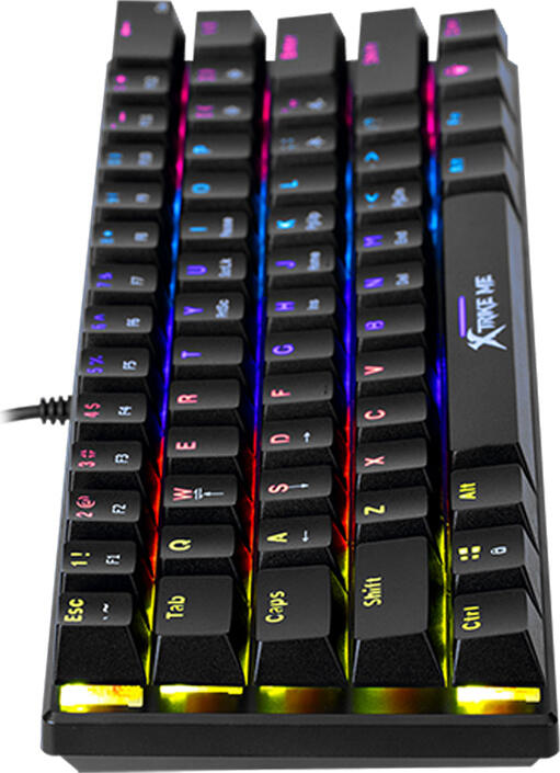 Xtrike Me GK-916 Mechanical Gaming Keyboard, 61 Keys Compact Layout, Blue Tactile Switches, Rainbow LED Backlighting, Double-shot Keycaps, USB Wired