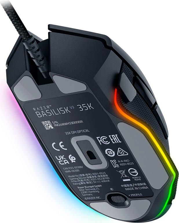 Razer Basilisk V3 35K Gaming Mouse RZ01-0523 Focus Pro 35K Optical Sensor 35000 DPI HyperScroll Tilt Wheel 11 Programmable Buttons Chroma RGB Black