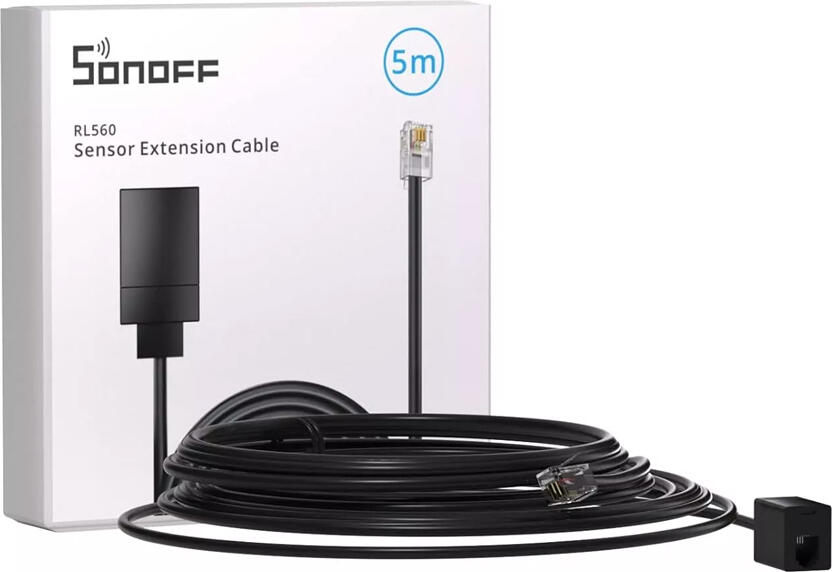 Удлинительный кабель для датчиков Sonoff RL560 5м RJ9 4P4C для серий TH Elite и TH Origin, совместим с датчиками THS01, DS18B20, MS01, WTS01, черный