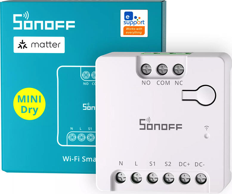 Sonoff MINI-D Smart Wi-Fi Dry Contact Relay, Matter Certified, NO/NC Modes, 100-240V AC / 12-48V DC, 2A Output for Garage Doors and Intercoms