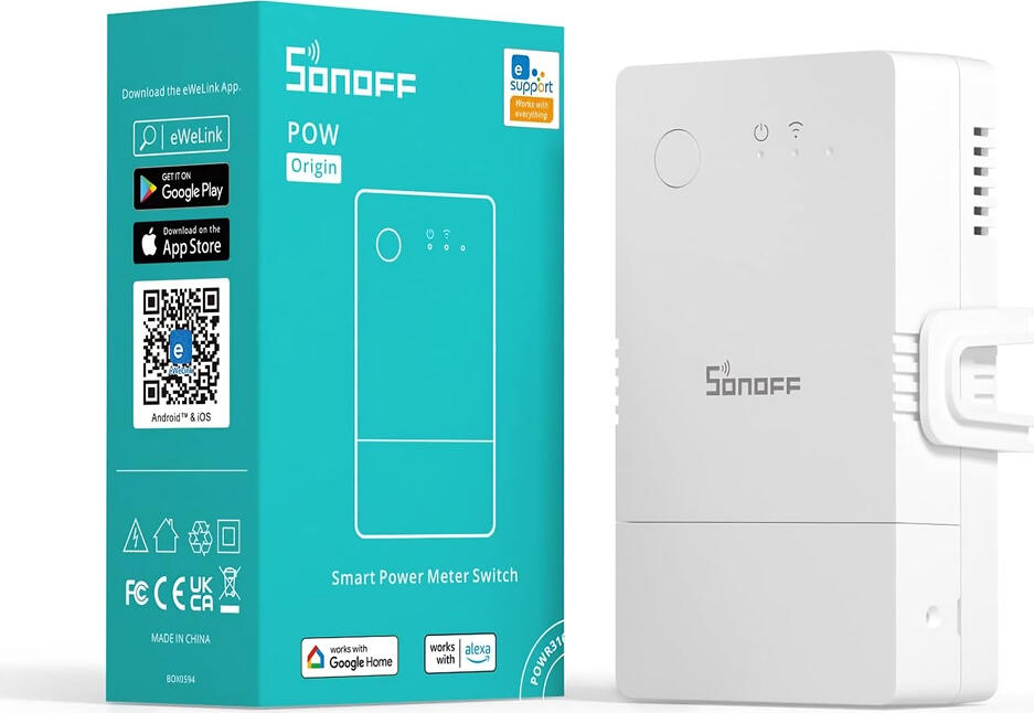 Sonoff POW Origin POWR316 Wi-Fi Smart Power Meter Switch 16A, ESP32 Chipset, Real-time Energy Monitoring, Overload Protection, eWeLink App, White