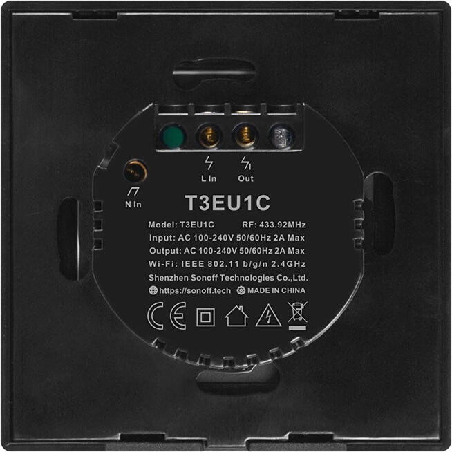 Sonoff TX Series T3EU1C Smart Touch Wall Switch, 1-gang, Wi-Fi 2.4GHz & RF 433.92MHz, eWeLink & IFTTT Support, Glass Panel, EU Standard, Neutral Wire Required