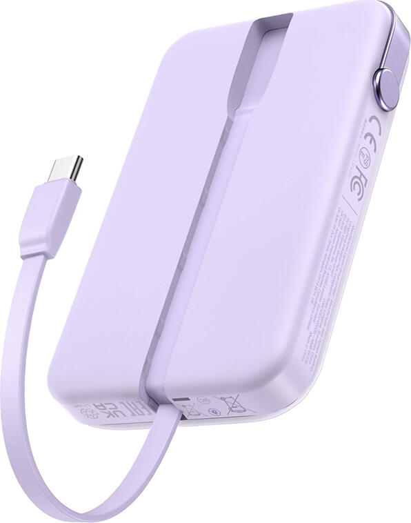 UGREEN Uno Power Bank 10000mAh 30W Fast Charging Portable Battery with Built-in USB-C Cable, PD 3.0 PPS, Digital LED Display, Purple