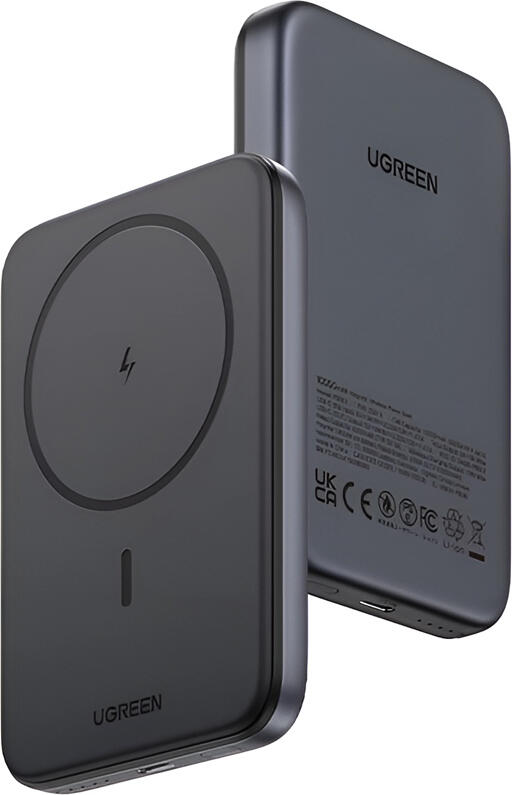 UGREEN Mini Magnetic Wireless Power Bank 10000mAh PB206 Grey, 20W USB-C PD Fast Charging, 15W Qi Wireless Charging, MagSafe Compatible, Trickle Mode
