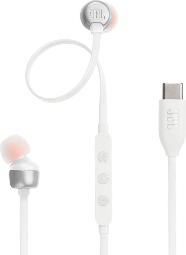 JBL Tune 310C USB-C Wired In-Ear Headphones - White, with Hi-Res Audio, 9mm Dynamic Drivers, Pure Bass Sound, In-line Remote and Microphone