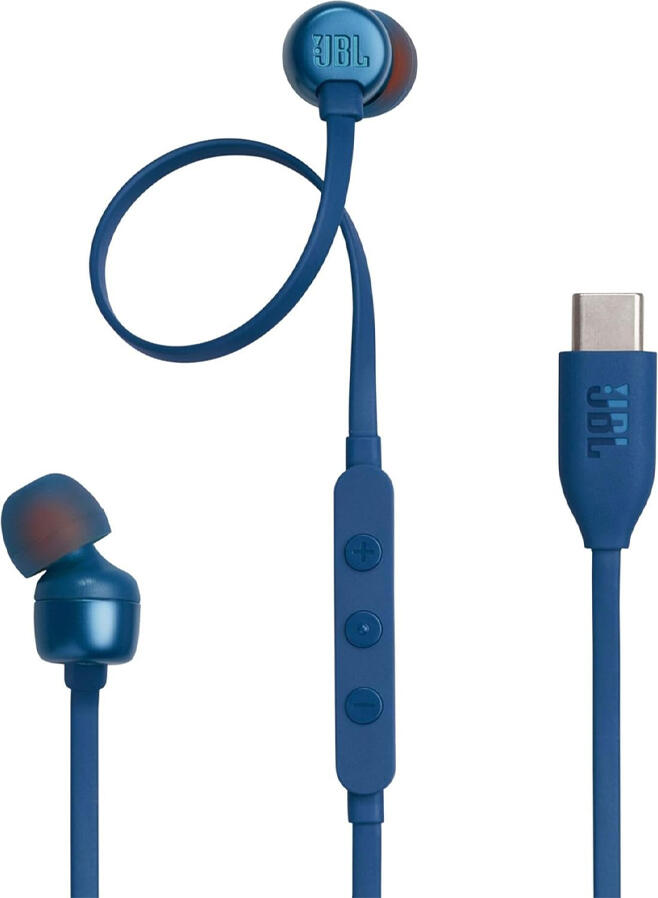 JBL Tune 310C USB-C Wired In-Ear Headphones, Blue, with Hi-Res Audio, 9mm Dynamic Drivers, Pure Bass Sound, In-line Remote and Microphone