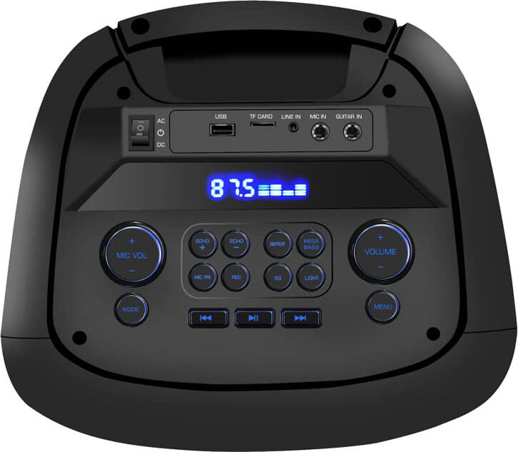 Box Party Eden ED-1006, Putere 100W RMS, Bluetooth 5.0, Duble Woofere de 10 inch, Mega Bass, Radio FM, Lumini LED Disco, cu 2 Microfoane Wireless, Negru