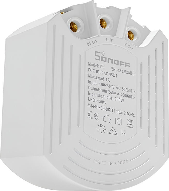 Sonoff D1 Smart Dimmer Switch, Wi-Fi 2.4GHz & RF 433.92MHz, Matter Support, Voice Control, for Dimmable LED and Incandescent Lights, 100-240V AC