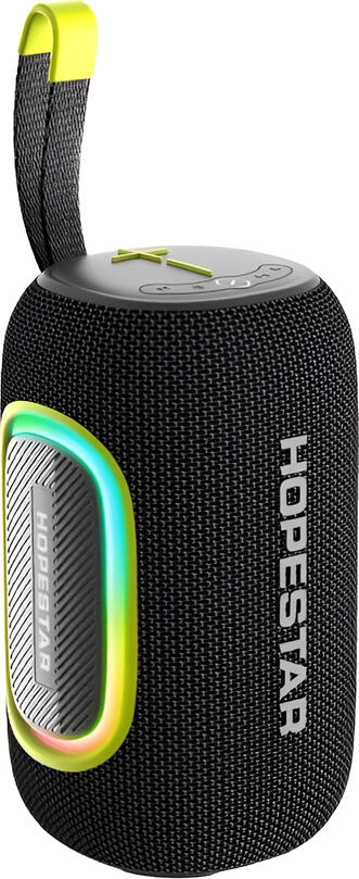 Hopestar P65 Portable Bluetooth 5.3 Speaker, Black, 20W Dual 10W Drivers, 360 Degree Sound, RGB LED Lighting, 3000mAh Battery, 3.5mm AUX, Silicone Strap