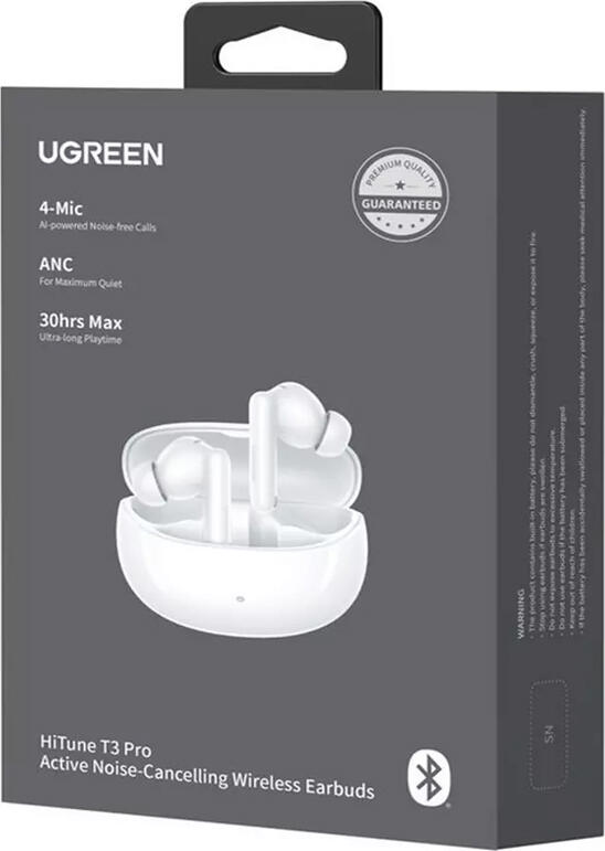Беспроводные наушники UGREEN HiTune T3 Pro ANC (WS206), Bluetooth 5.4, активное шумоподавление 38дБ, 4 микрофона AI ENC, драйвер 10мм, до 30ч работы, USB-C