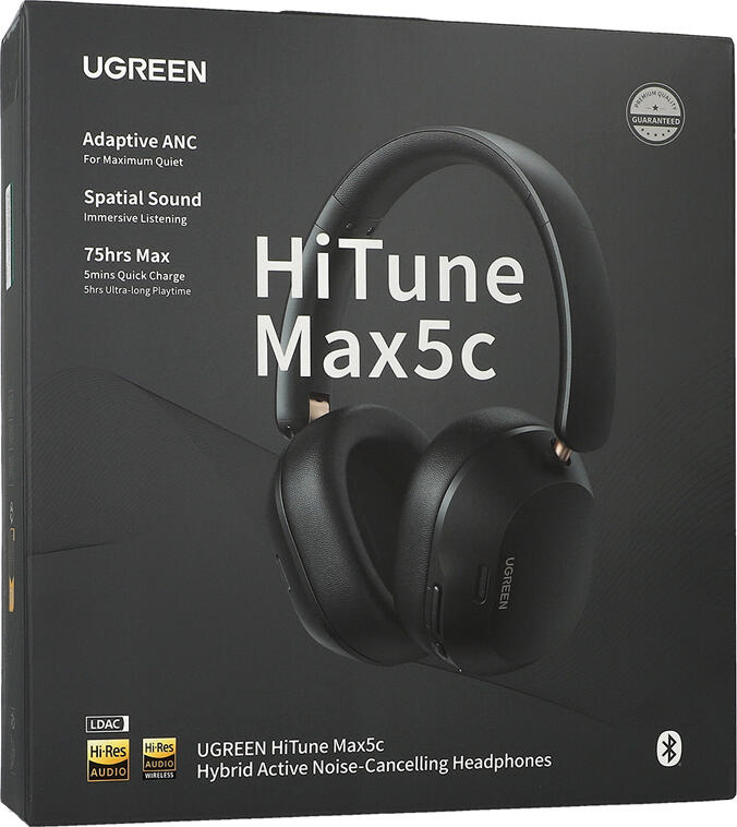 Casca Wireless Over-Ear UGREEN HiTune Max5c HP203, Negru, ANC Adaptiv Hibrid 43dB, Audio Hi-Res LDAC, Bluetooth 5.4, Baterie 75h, Sunet Spatial