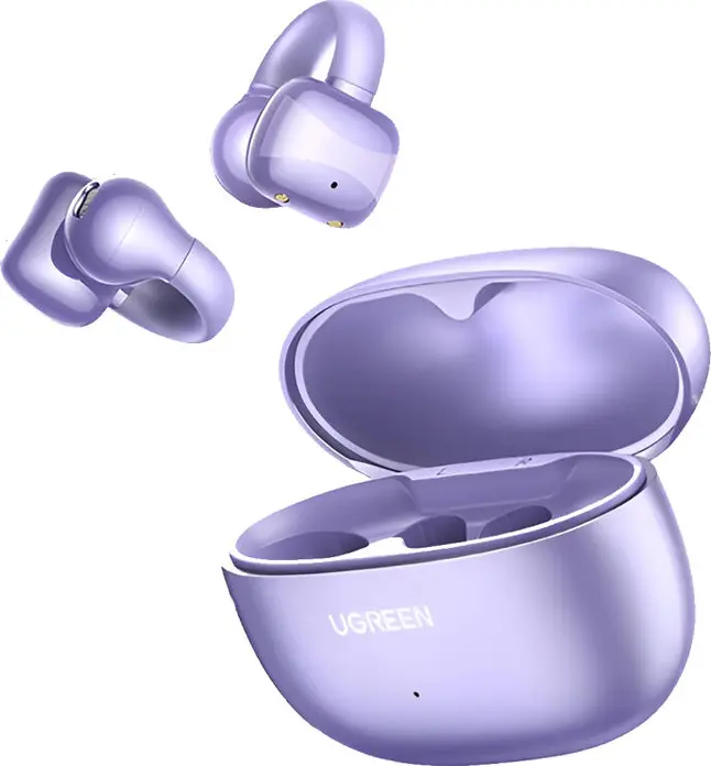 UGREEN HiTune S3 WS209 Open-Ear Clip-On TWS Earbuds, Purple, Bluetooth 5.4, 12mm Titanium Driver, AI ENC Noise Reduction, IPX5 Waterproof, 24h Playback