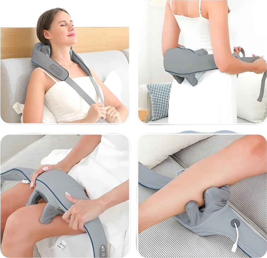 Electric Neck and Shoulder Massager with 6D Kneading Nodes, Heat Therapy 40-45C, 2000mAh Rechargeable Battery, USB Type-C, PU Leather, Blue Gray