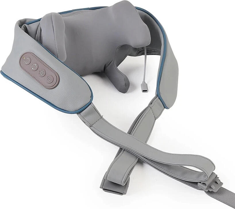 Electric Neck and Shoulder Massager with 6D Kneading Nodes, Heat Therapy 40-45C, 2000mAh Rechargeable Battery, USB Type-C, PU Leather, Blue Gray