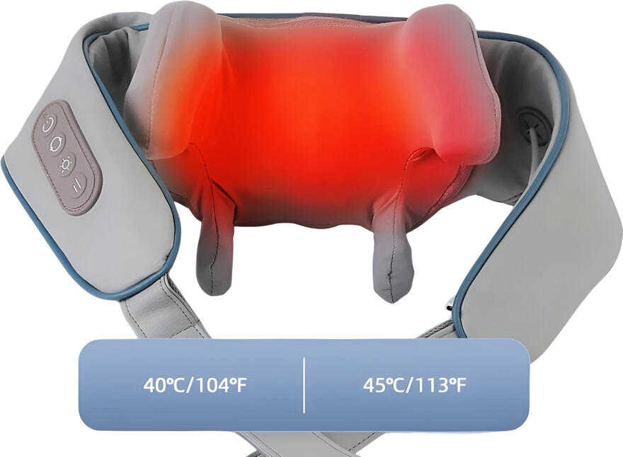 Electric Neck and Shoulder Massager with 6D Kneading Nodes, Heat Therapy 40-45C, 2000mAh Rechargeable Battery, USB Type-C, PU Leather, Blue Gray
