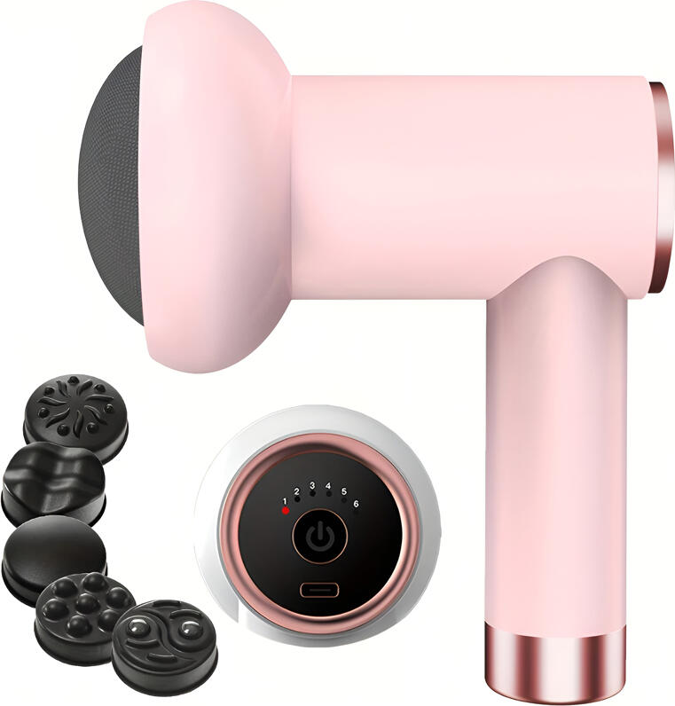 Masajor Anti-Celulita si Sculptare Corp YX-720, 6 Nivele de Vibratie, 5 Capete Interschimbabile, Baterie Reincarcabila 1200mAh, ABS Roz