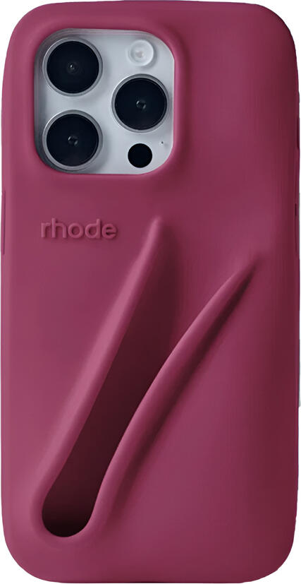 Husa Rhode Lip Case pentru iPhone 16, culoare Raspberry Jelly, din silicon lichid mat cu design Bubble si slot integrat pentru Peptide Lip Treatment si Lip Tint