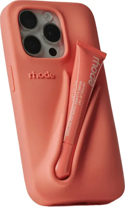 Чехол Rhode Lip Case для iPhone 16, цвет Peach Pit, защитный силиконовый чехол soft-touch с встроенным слотом для Peptide Lip Treatment или Tint, дизайн puffy