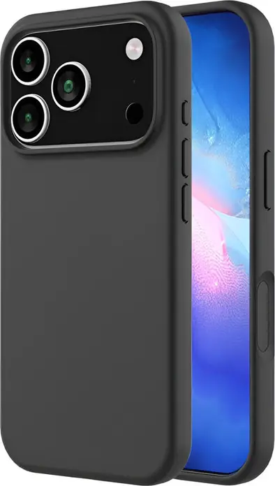 Husa WOO din Silicon Lichid pentru iPhone 17 Pro si iPhone 18 Pro, Negru, Finisaj Mat Soft-Touch, Protectie Anti-Amprente cu Decupaje Precise