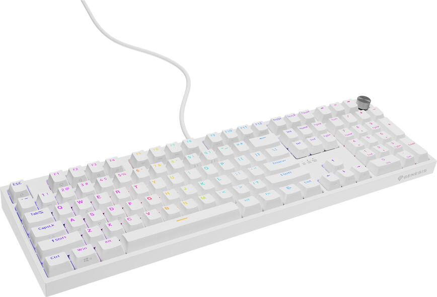 Genesis Thor 404 Full-Size Mechanical Gaming Keyboard, Gateron Yellow Pro Linear Switches, RGB Backlighting, US ANSI Layout, Anti-Ghosting, White