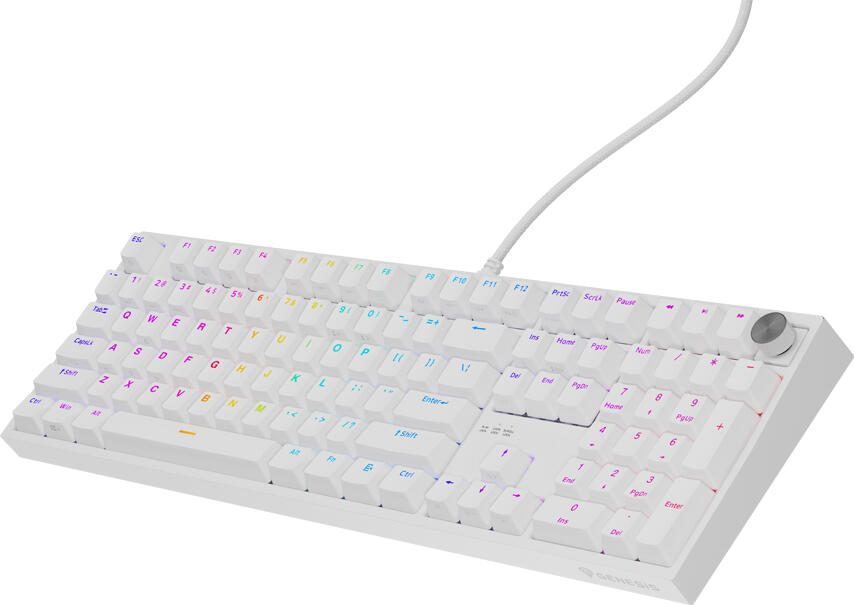 Genesis Thor 404 NKG-2300 Full-size Mechanical Gaming Keyboard, Outemu Peach Silent V3 Linear Switches, Hot-Swap, RGB, NKRO, USB-C, White