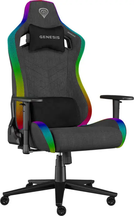 Genesis Trit 660 RGB Gaming Chair, Grey, Breathable Textile, Rear Pocket, 2D Adjustable Armrests, 160 Degree Recline, Class 4 Gas Lift, 150kg Max Load, RGB Lighting