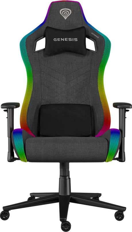 Genesis Trit 660 RGB Gaming Chair, Grey, Breathable Textile, Rear Pocket, 2D Adjustable Armrests, 160 Degree Recline, Class 4 Gas Lift, 150kg Max Load, RGB Lighting
