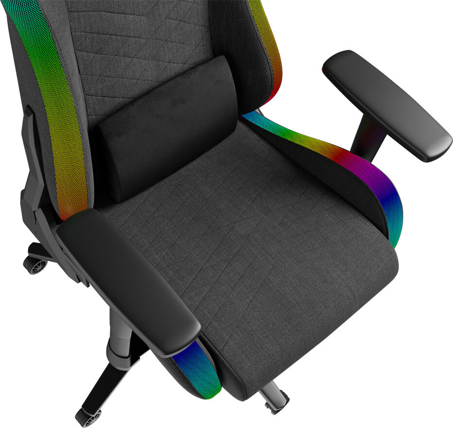 Genesis Trit 660 RGB Gaming Chair, Grey, Breathable Textile, Rear Pocket, 2D Adjustable Armrests, 160 Degree Recline, Class 4 Gas Lift, 150kg Max Load, RGB Lighting
