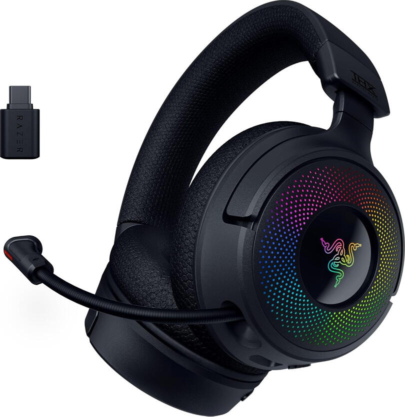 Casca Gaming Razer Kraken V4 Wireless cu Drivere TriForce Titanium 40mm, Audio Spatial THX, RGB Chroma, Microfon HyperClear, Baterie 70h, PC/PS/Switch