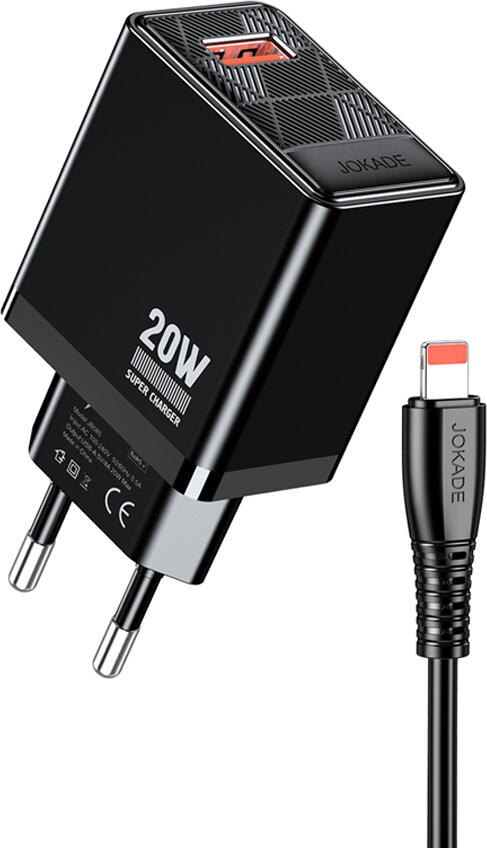 Jokade Wall Charger 1*USB-A 5A,20W with Cable Lightning JB086, Black