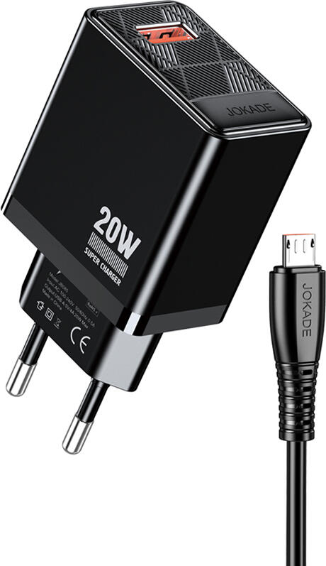 Jokade Wall Charger 1*USB-A 5A,20W with Cable Micro-USB JB086, Black