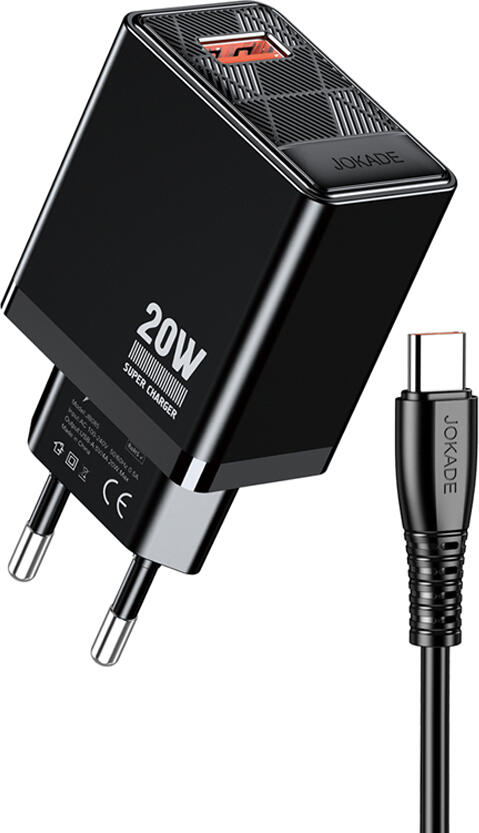 Jokade Wall Charger 1*USB-A 5A,20W with Cable Type-C JB086, Black