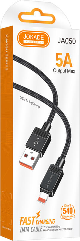Jokade JA050 XINGSU Series USB-A to Lightning Fast Charging and Data Transmission Braided Cable, 1m Length, 4.0mm OD, Max 5A Current Support