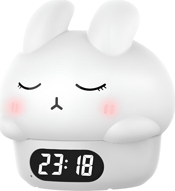 NO Brand Cute Series Night Light Alarm Clock Tapping Shy Rabbit, White