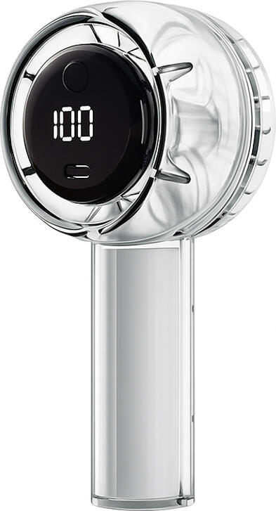 Handheld High Speed Mini Fan, 1200mAh Rechargeable Battery, USB Type-C Charging, Portable Ergonomic Design with Digital Display, White