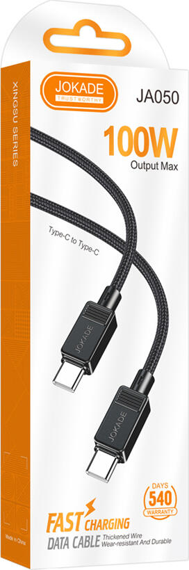 Jokade JA050 XINGSU Series USB-C to USB-C Fast Charging and Data Transmission Braided Cable, 1m Length, 4.0mm OD, Max 5A Current Support