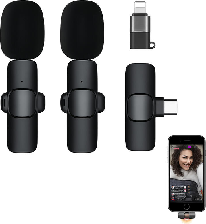 DMLink K9 Mini 14 Wireless Microphone, 2.4GHz Omnidirectional Lavalier Mic with USB Type-C Receiver for Android, iOS, Tablets and Smartphones, Black