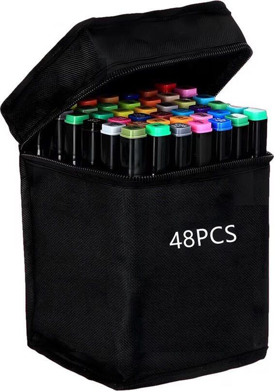 SKETCHMARKER 48 Colors Double-Sided Permanent Markers Set with Fine and Broad Tips, 1mm and 6mm, with Black Fabric Carrying Case
