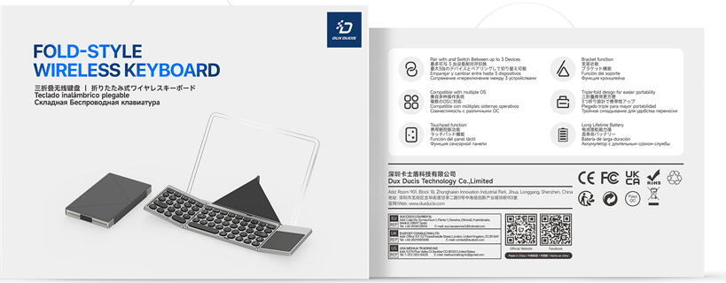 DUX DUCIS OK Flip Series Tri-fold Bluetooth 5.2 Wireless Keyboard with Touchpad, Multi-OS Compatible, Scissor-switch, USB Type-C, Gray