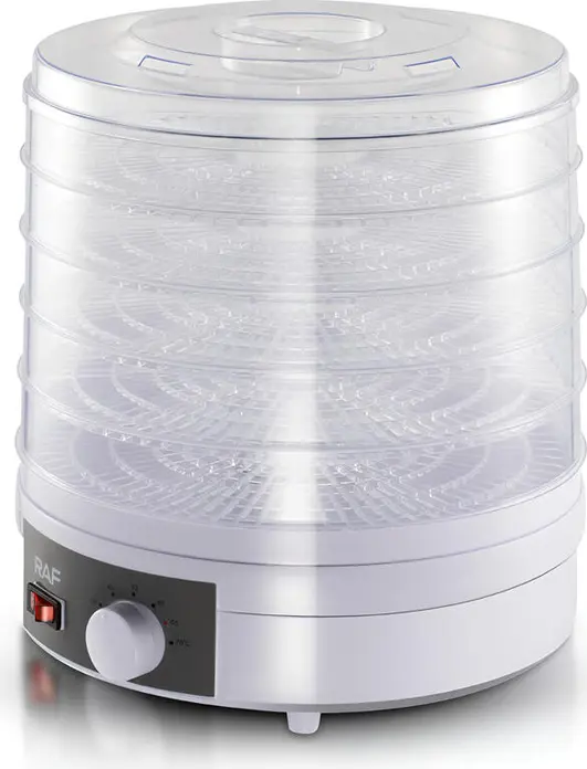 RAF R.6800 Vertical Food Dehydrator, 350W, 5 Stackable Transparent Trays, 35-70°C Temperature Range, BPA-free ABS+PP, White