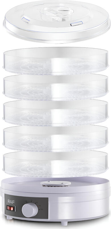 RAF R.6800 Vertical Food Dehydrator, 350W, 5 Stackable Transparent Trays, 35-70°C Temperature Range, BPA-free ABS+PP, White