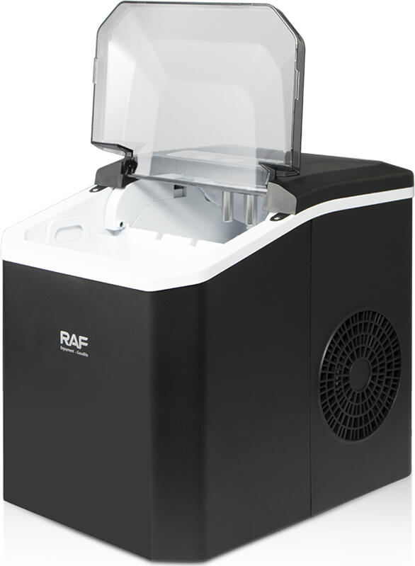 Raf R.0302 Ice Maker, 12kg/24h Capacity, 1.2L Water Tank, Self-Cleaning Function, Adjustable Ice Size, Compact Countertop Design, Black