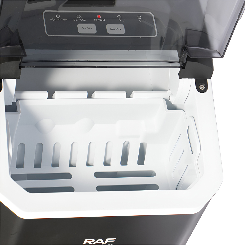 Raf R.0302 Ice Maker, 12kg/24h Capacity, 1.2L Water Tank, Self-Cleaning Function, Adjustable Ice Size, Compact Countertop Design, Black