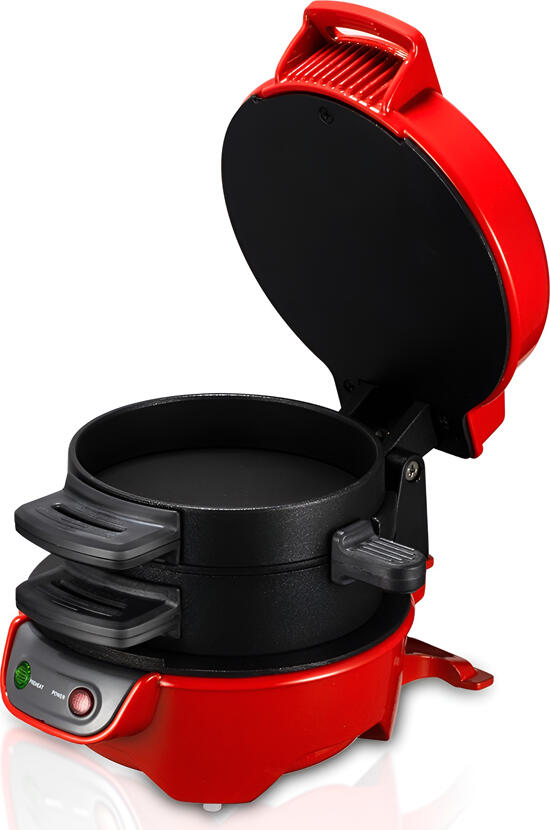 Raf R.666 Burger Maker 600W Electric Sandwich Grill with Non-stick Teflon Coating, Detachable Plates and Indicator Light, Red