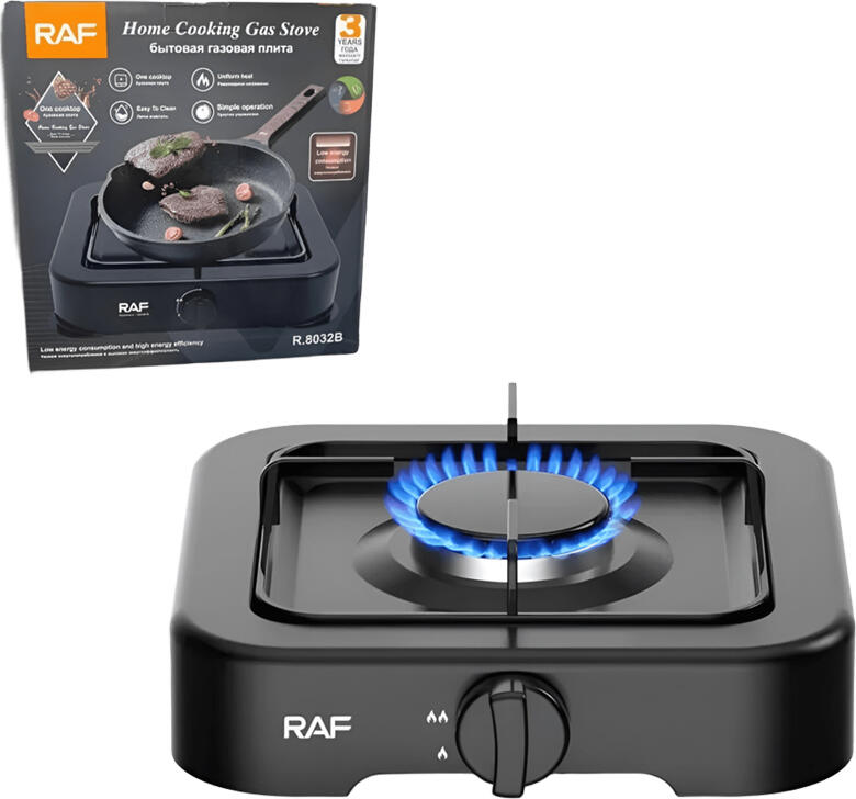 Plita portabila pe gaz RAF R.8032B, 1 arzator, otel inoxidabil, design compact, 260x50x260mm, eficienta energetica si controlul flacarei, neagra