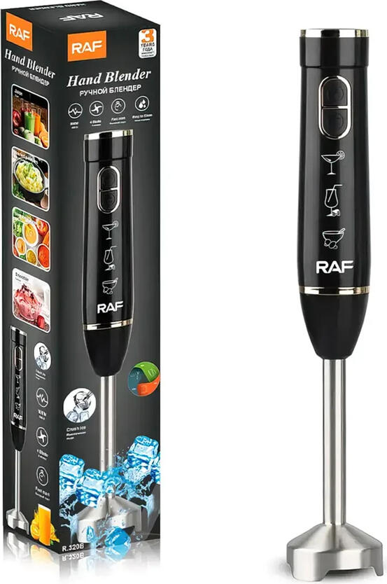 Mixer Vertical Raf R.320B 800W, 2 Viteze cu Functie Pulse, Cruntare Ghea, 4 Lame din Otel Inoxidabil, Ax Detasabil, Negru